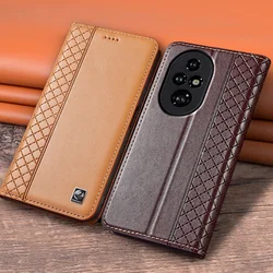 Flip Case For HONOR 200 Pro Lite 200Lite 5G Luxury Cowhide Genuine Leather Wallet Cases Napa Grid Magnetic Covers