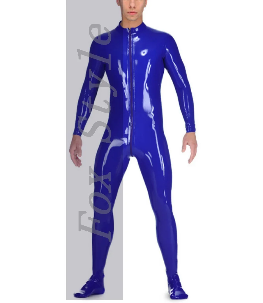 

Men's latex catsuit with socks front zip through crotch