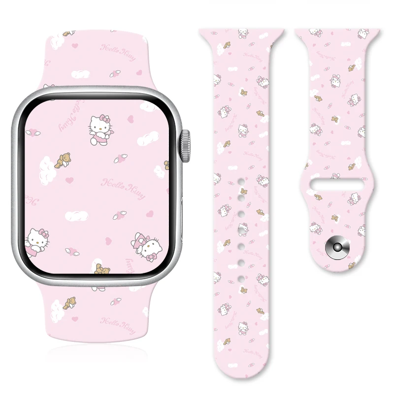 Hellokitty 2 حزام مطبوع لساعة أبل 46 مللي متر 44 مللي متر 42 مللي متر 41 مللي متر سوار سيليكون قابل للاستبدال حزام الساعات ل iWatch 11 10 9 8 SE