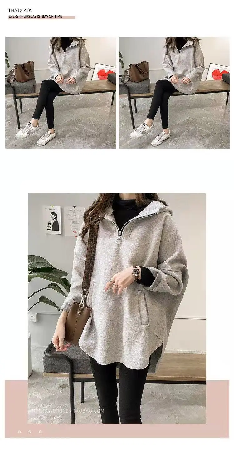 Women's Hooded Sweatshirt Solid Color Half Zipper Pullover With Pockets Loose Comfortable Versatile Casual Daily Wear Sweatshirt