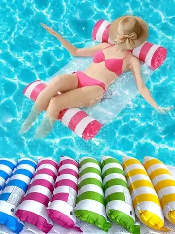 1pc Inflatable Foldable Floating Row Swimming Pool Party Water Hammock Air Mattresses Pvc Stripe Water Floating Inflatable Mat