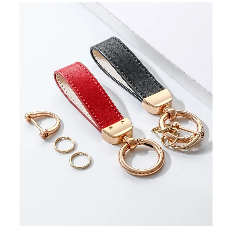 Laser Engrave Logo Keychain for Men and Women Retro Vintage Personalized Leather Keyring Customized Car Key Chain Gift