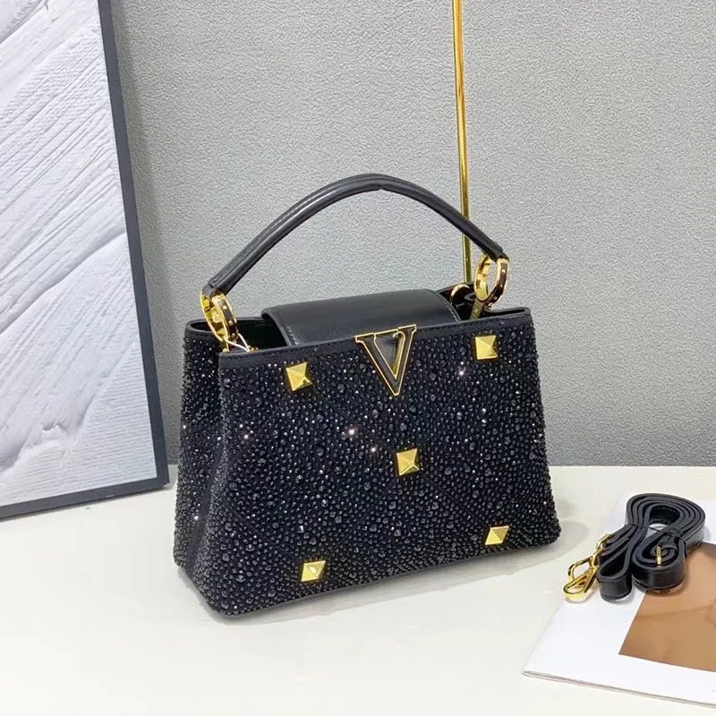 Handheld Women\'s Bag  New European and American Fashion Diamond studded Star Same Style Single Shoulder Crossbody Trendy Women