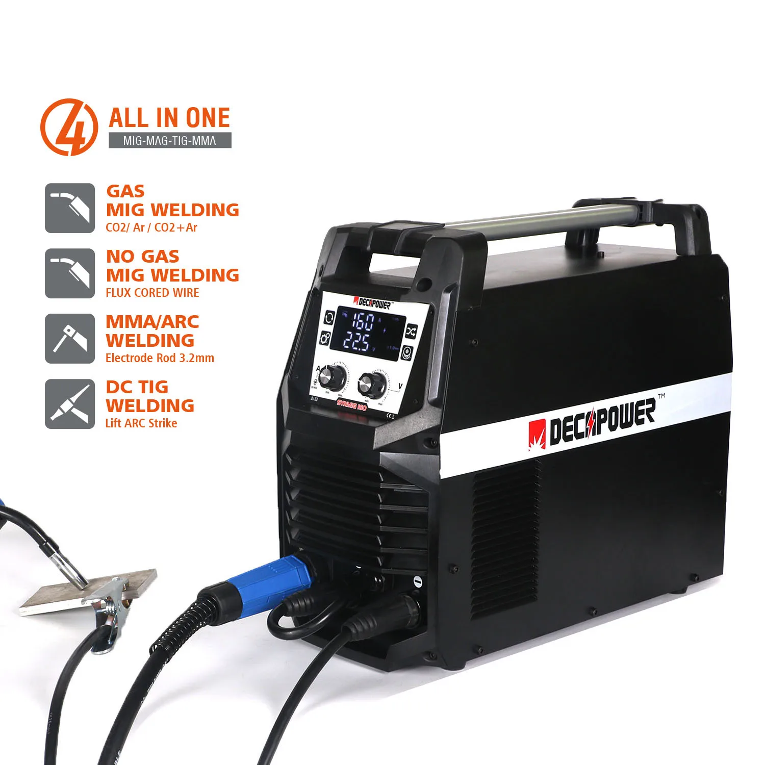 Decapower متعددة الوظائف MIG MAG MMA LIFT TIG 4-in-1 180A مرحلة واحدة 220 فولت آلة لحام CO2