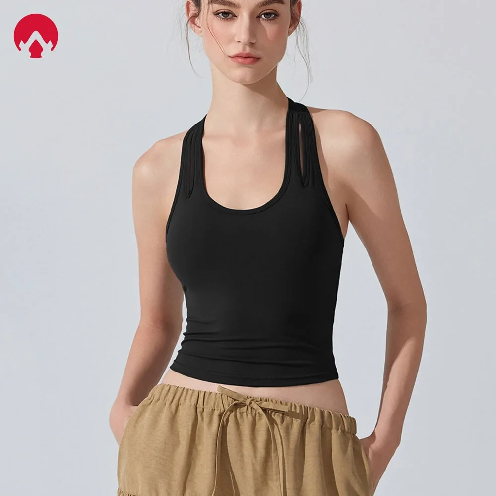 

Women's Naked Feel Antibacterial Sports Tank Top - Removable Pads U-Neck Racerback Yoga Bra Slim Fit Workout Top for Running Gym