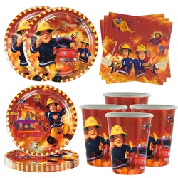 Firefighter Party Tableware Plates Napkins Cups Tablecloth Fire Truck Birthday Party Decorations kids boys Fireman Party Cutlery