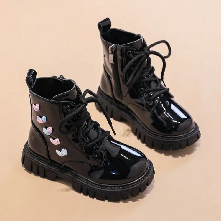 Kids Soft Leather Boots for Girls 2025 New Autumn Winter Kids Glossy Ankle Boots Non-slip Classic Princess School Party Boots