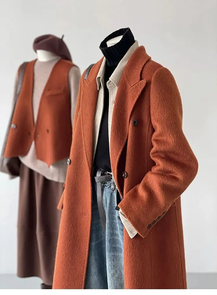 High End Woolen Coat For Women'S Autumn And Winter 2025 New Fashion Temperament Fake Two-Piece Design Medium Long Coat