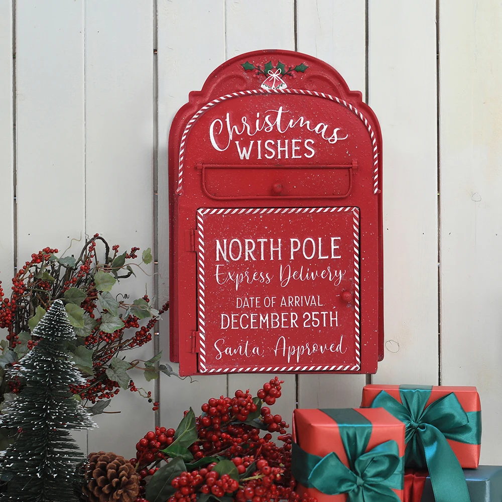 Christmas Mailbox Metal Wall-mounted Mailbox New Year Gift Farmhouse Mailbox Decoration Crafts Mailbox Courtyard garden