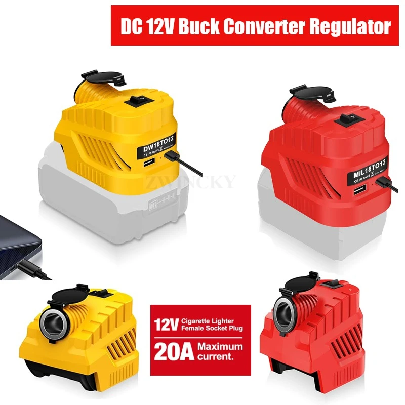 

Car/Vehicle Refrigerator Power Supply for Milwaukee/Dewalt/Makita 18V Battery Cigarette Lighter Interface DC 12V Buck Converter