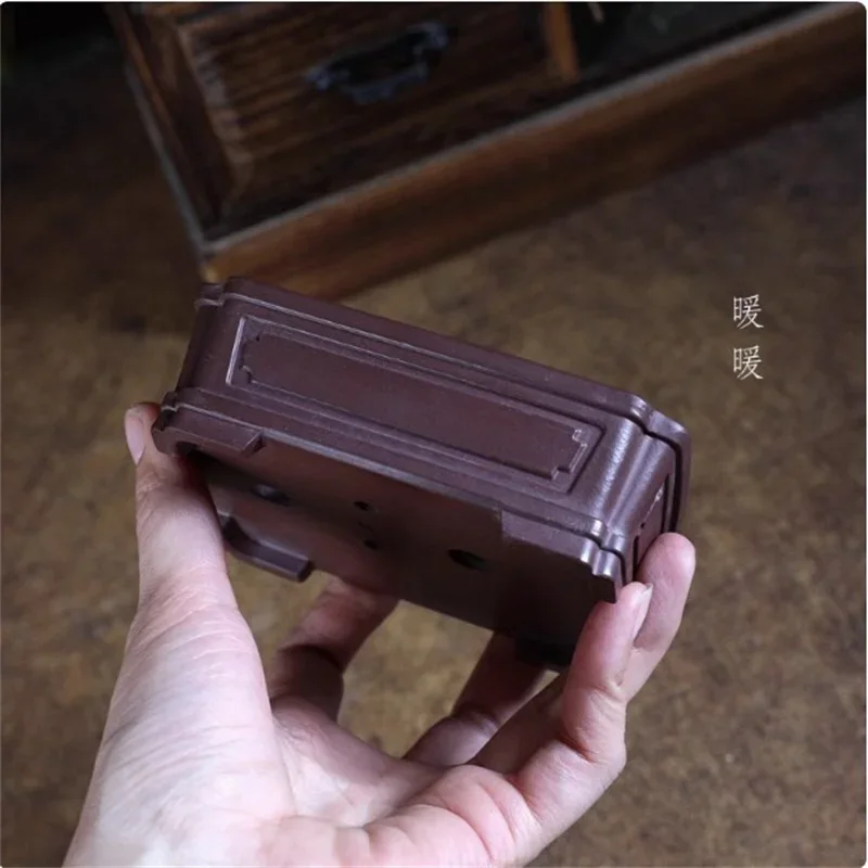 yesCeramic Brown Rectangle Flower Bonsai Pot Vase, Cubicles, Dormitory, Office, Table, Garden Decoration