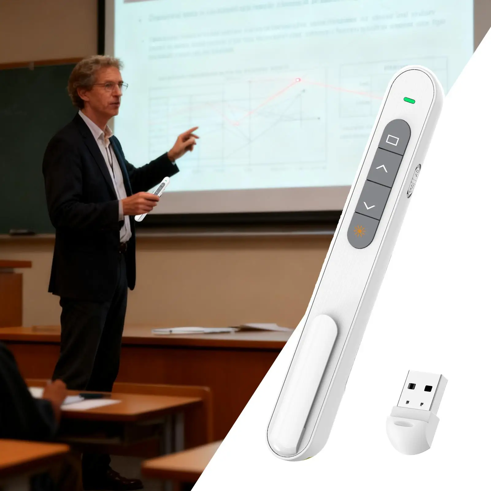 جهاز عرض تقديمي لاسلكي بتردد 2.4 جيجا هرتز، جهاز تحكم عن بعد USB محمول مع التحكم في مستوى الصوت لمدرسة عرض الفصول الدراسية