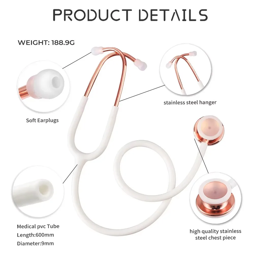 Medical Dual Head White Tube Professional Clinical Heart Rate Lung Fetal Cardiology Stethoscope for Nurse Doctor Students B2