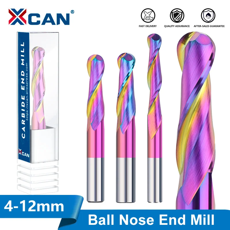XCAN Ball Nose End Mill 4/6/8/10/12mm Shank Carbide Endmill 2 Flute Super Coated CNC Router Bit Milling Cutter for Woodworking