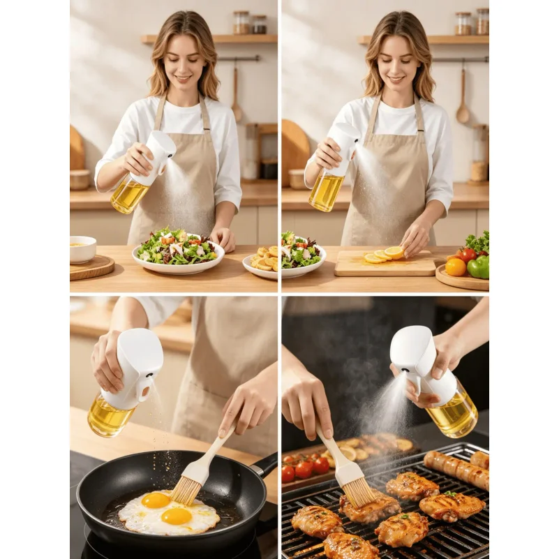 2-In-1 Olive Oil Spray Bottle And Dispenser Continuous Fine MistSuitable For Cooking Air FryerSalad, Grilling, Baking And Frying