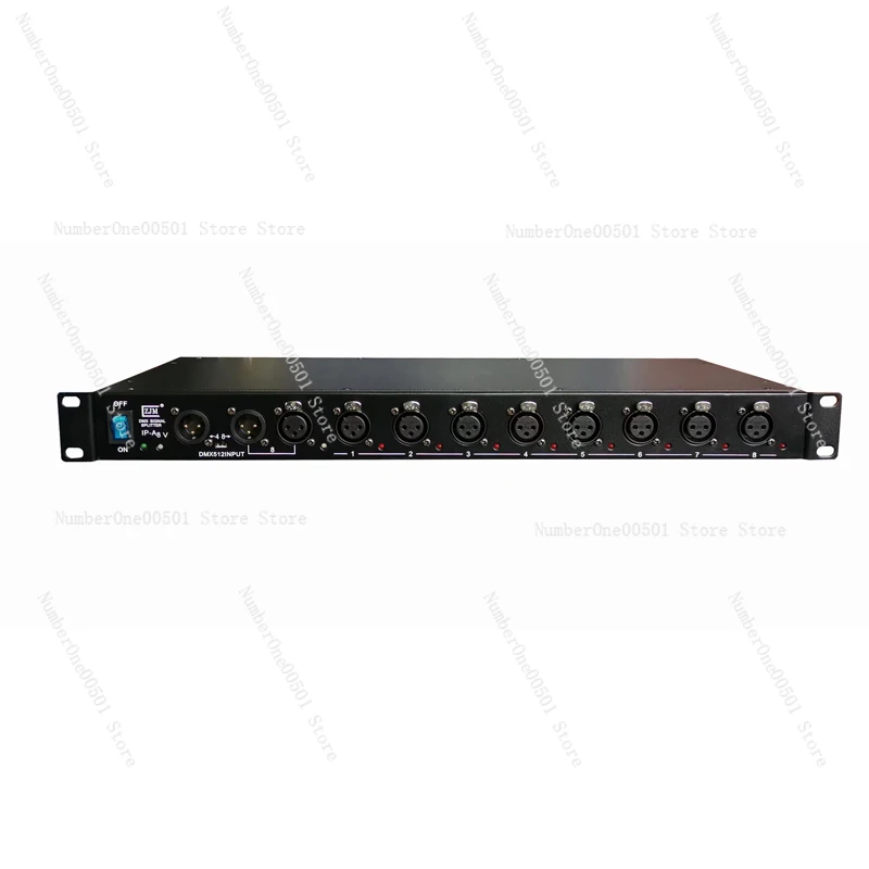 Dual use DMX512 signal amplifier with 8 channels and 4 channels, each with optoelectronic isolation bar