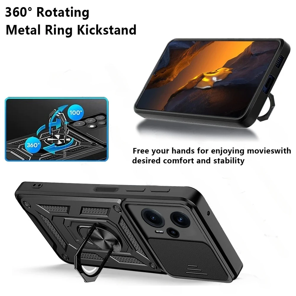 À prova de choque Push Pull Lens Proteção Capa para Carro, Anel Titular Magnético, Little Poco F5 5G Pro, Venda