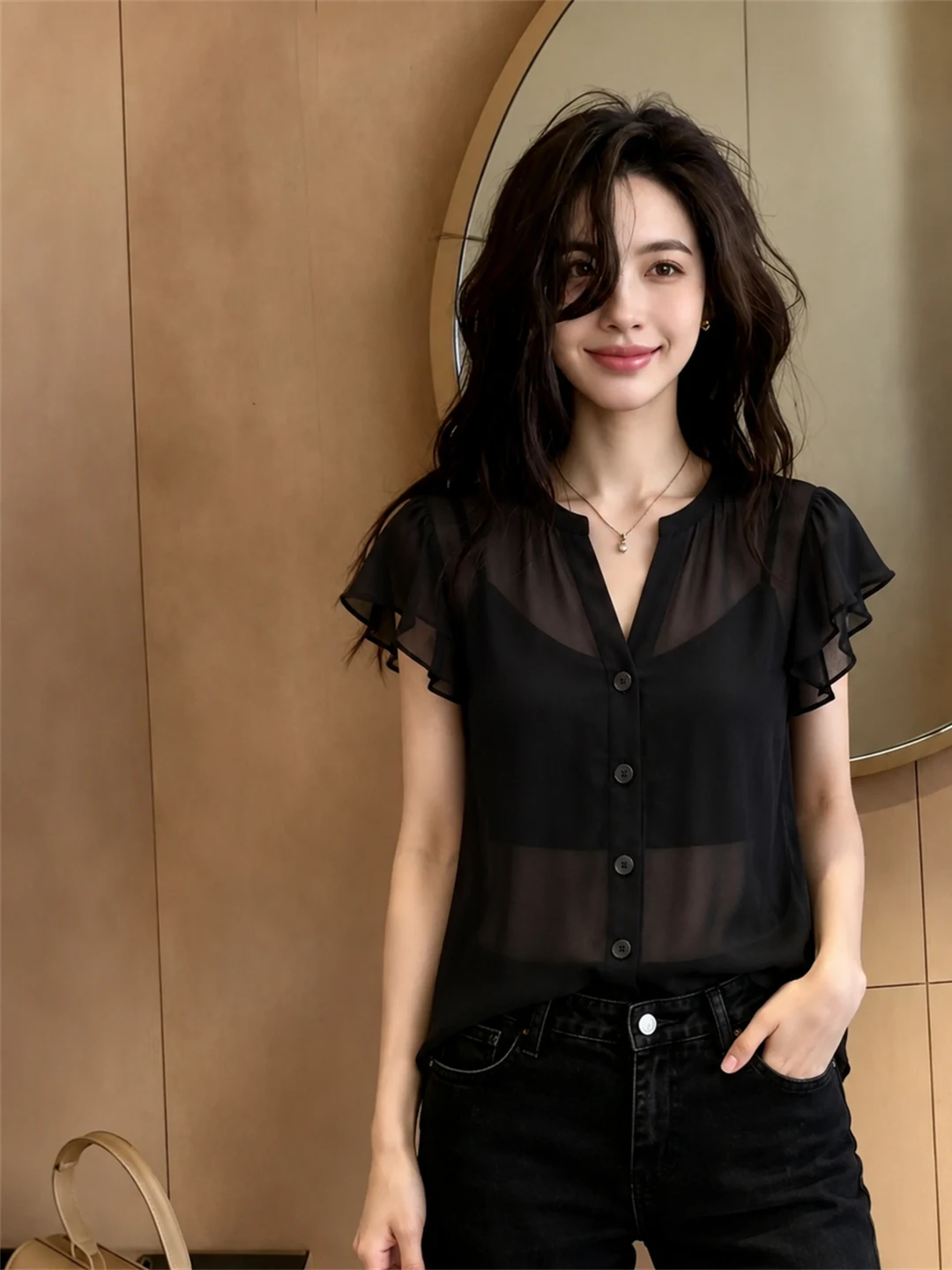 

Comfortable Breathable Single-Button Women's Shirt Korean Style Straight Cut Summer Fashion Casual Lightweight Luxury Feel