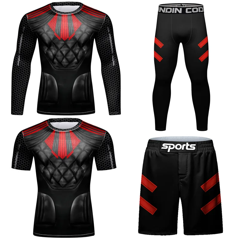 Ropa deportiva para hombre, conjunto de boxeo de compresión MMA BJJ Rashguard, chándal de entrenamiento para gimnasio, Muay Thai Jiu Jitsu, traje deportivo para correr