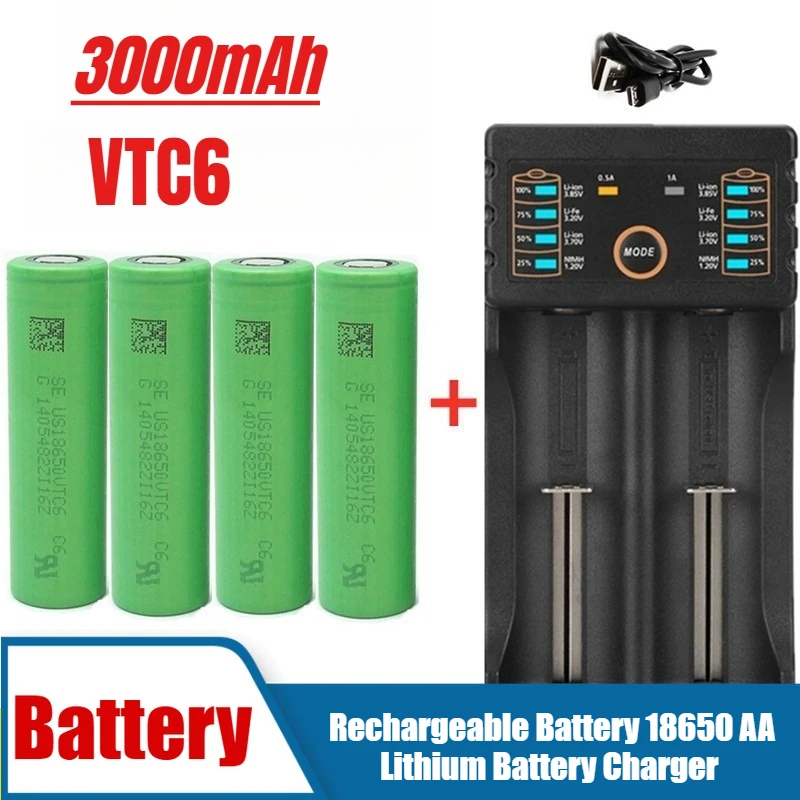 

3000mAh Rechargeable Battery 18650 AA Lithium Battery Charger