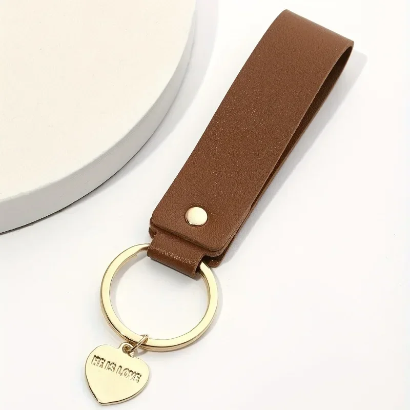 Laser Customized Logo PU Keychain PU Leather Heart Metal Personalize Holder Car Key Chain Blank for Hotel Company Number Keyring