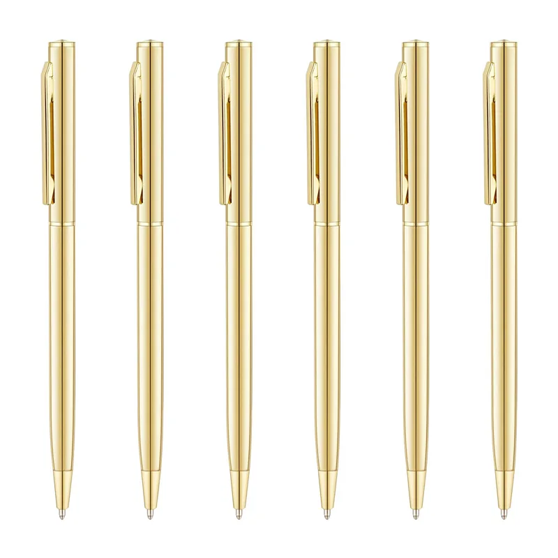 50Pcs/Lot New Slim Metal Ballpoint Pens Rose Gold Silver Advertising High Quality School Office Supplies Free Custom Logo Name