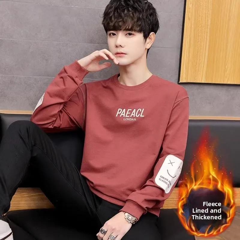 เสื้อฮู้ดผู้ชาย Thiened Fce รุ่นอุ่นสบายสำหรับฤดูใบไม้ร่วงและฤดูหนาว ทรงกลม ใส่แบบสวมศีรษะ ทนทานต่อการใช้งาน ดีไซน์เรียบง่าย สไตล์ลำลองสำหรับวัยรุ่น ทรงหลวม ไซส์ L...