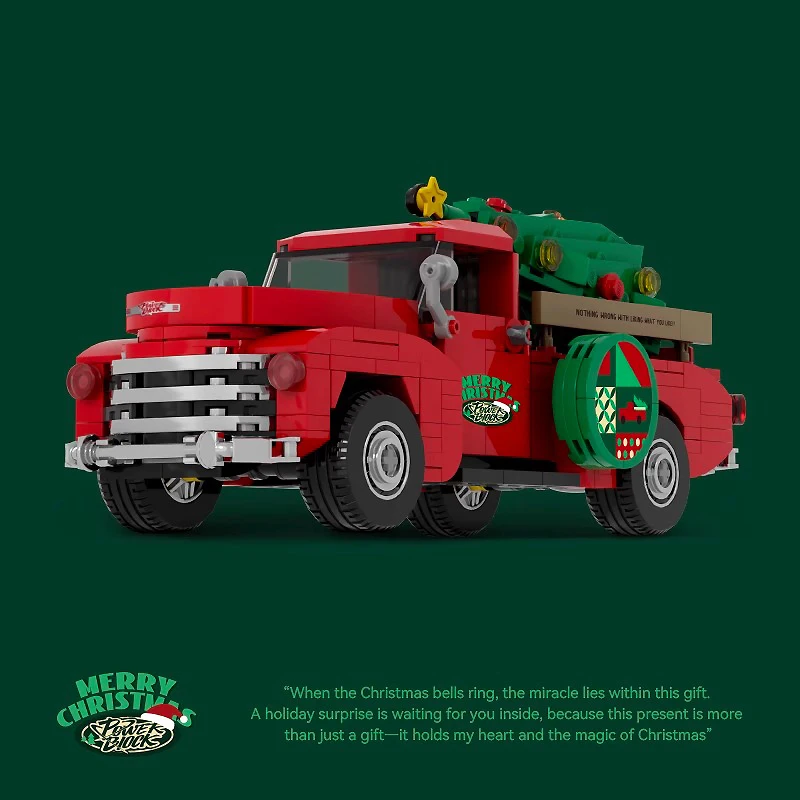 DIY Chrismas Santa Claus Red Pickup Truck Model PB8849 Container Display Box Building Block Brick Toys Christmas Tree Gifts Kids