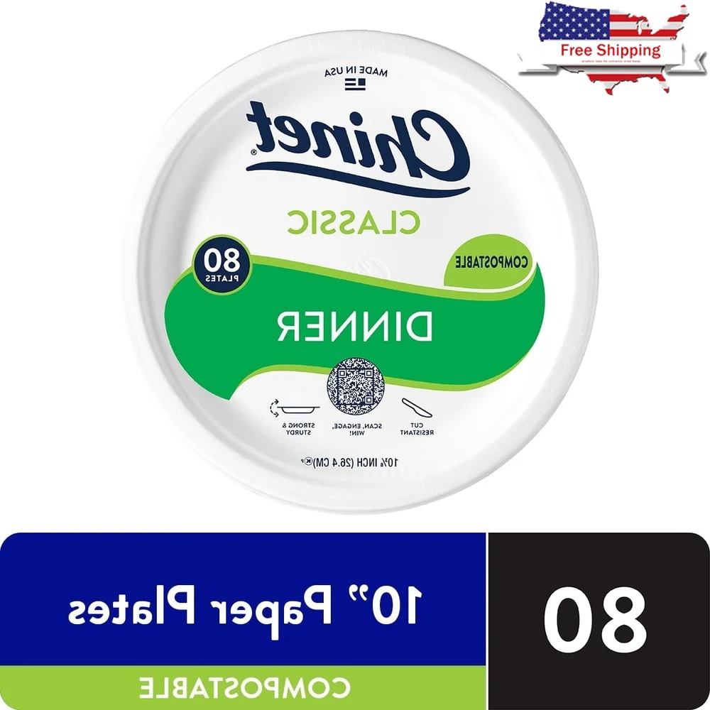

Heavy Duty Disposable Paper Dinner Plates 10 3/8 Inch 80 Count Ideal Parties BBQs Events Microwave Safe Leak Resistant