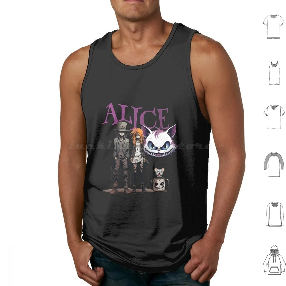 Alice In Nightmare Land. Alice In Tank Tops Print Cotton Punk Alice In Alice Gothic Rabbit Dark Goth Steampunk Steam Punk