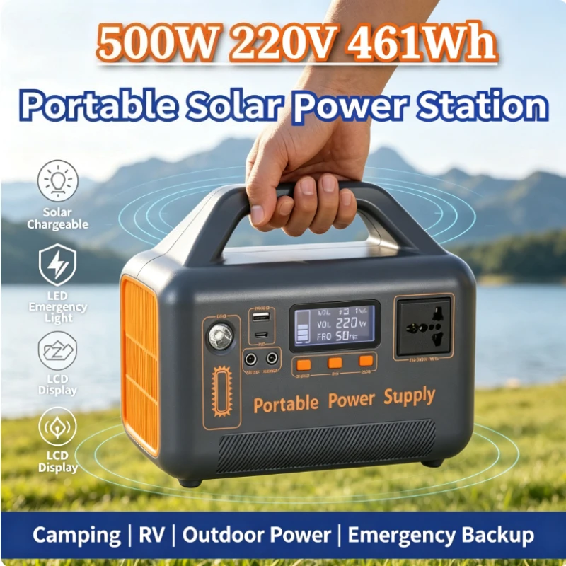 500W Portable Power Station Solar Generator 461Wh LiFePo4 Battery 220V Energy Power Plant for Camping RV Emergency Travel