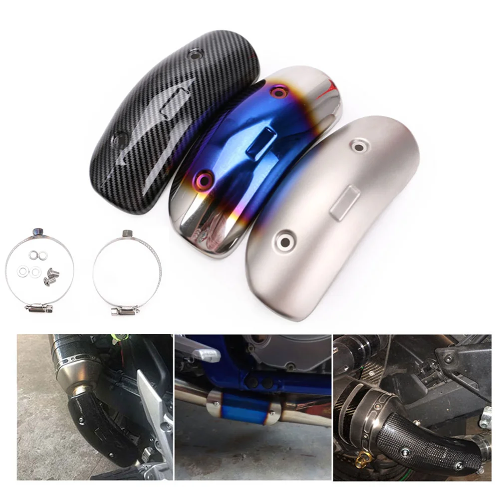 

Motorcycle Curved Exhaust Muffler Pipe Heat Shield Cover Guard Protector Universal for Honda Harley Blue/Chrome/Carbon Fiber