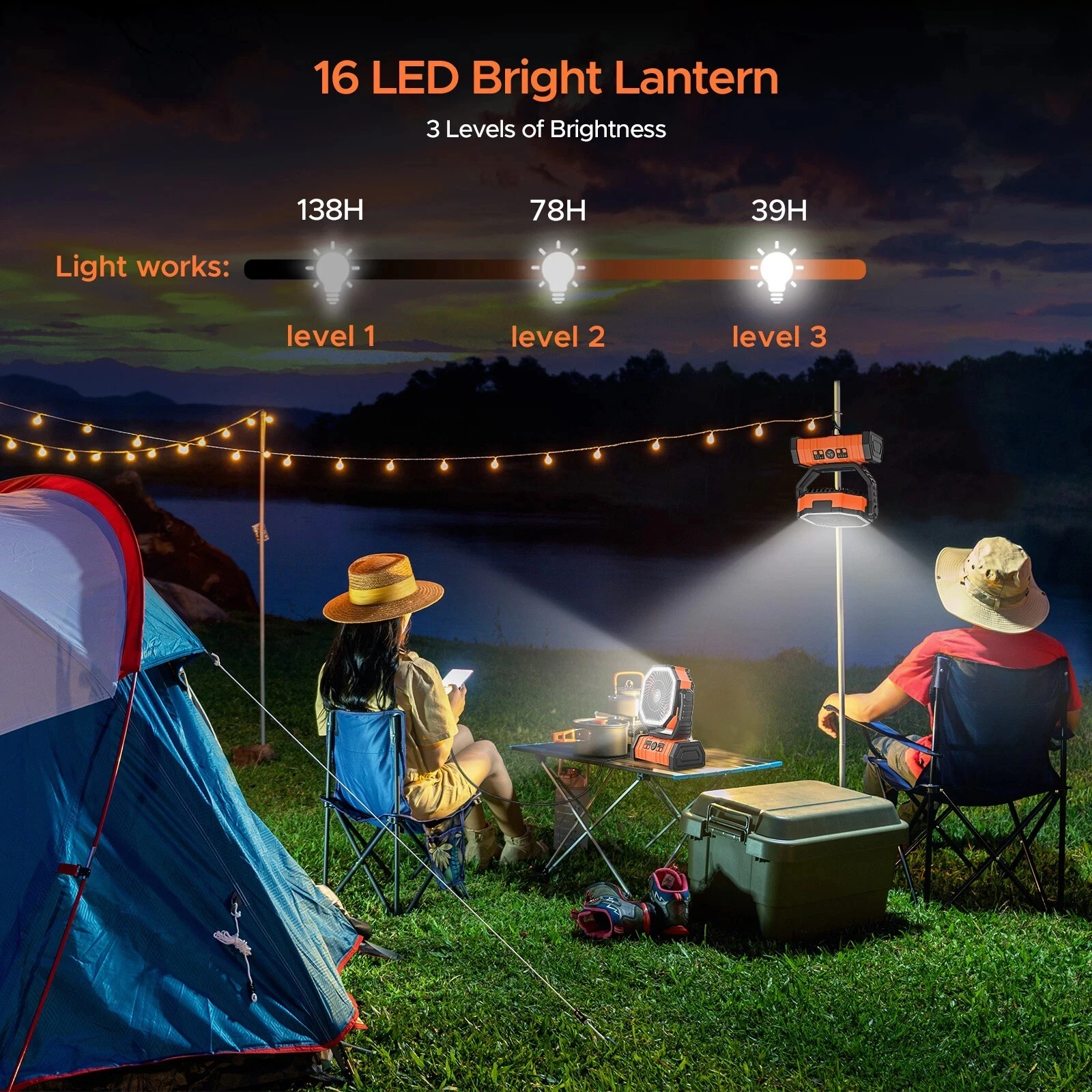 XIAOTREE Camping Fan 20000mAh Battery Powered Fan Rechargeable with LED Light Portable Outdoor Tent Fan with Hanging Hook image 3