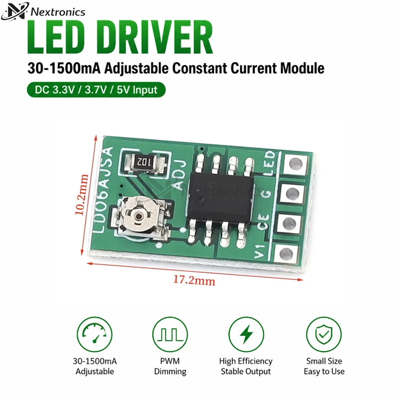 1/3/5/10PCS 30-1500mA Adjustable Constant Current LED Driver Module DC 3.3V 3.7V 4.2V 5V PWM Buck Power Board