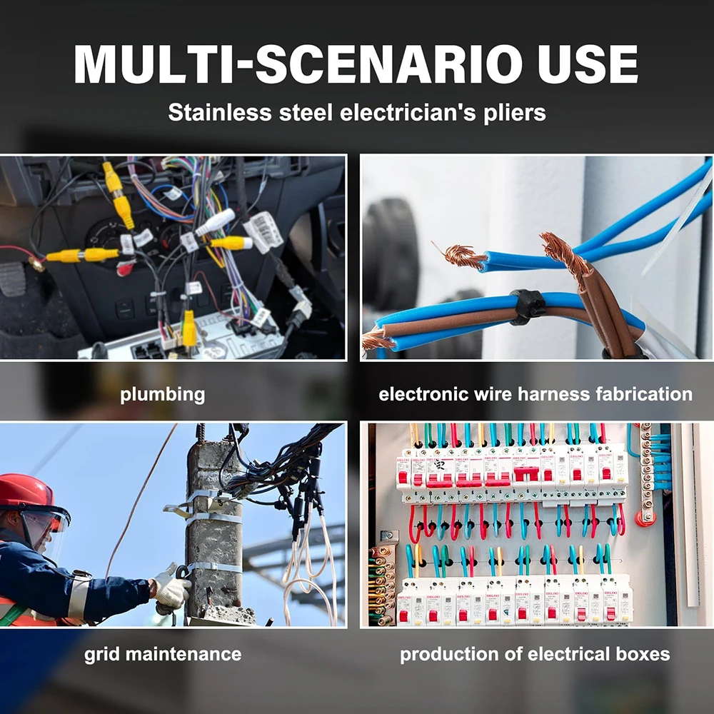 كماشة كهربائي، أداة تعرية أسلاك متعددة الوظائف، كماشة أنف بإبرة من الفولاذ المقاوم للصدأ 8 في 1 مع قياس كهربائي f #6
