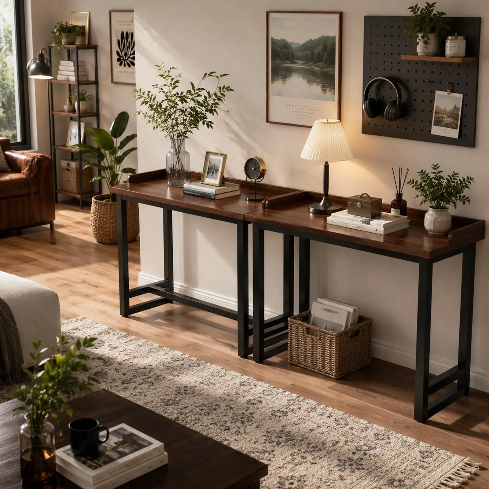 Long Bar Table, Narrow Bar Height Table with Guard Rail