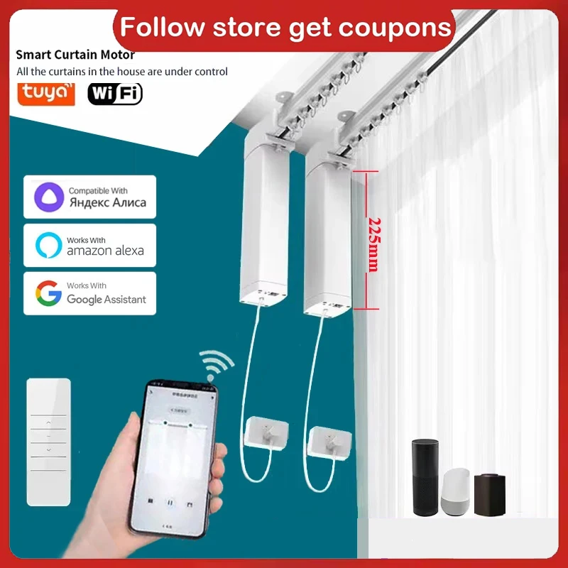 Smart Home Tuya WiFi Curtain Motor with Electric Track Rail Rod Support for Google Assistant Alexa Automatic Curtains Latest Mod