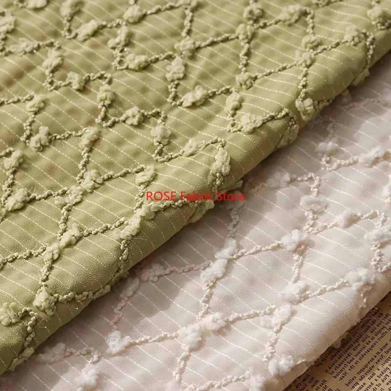 웨딩 드레스, 블라우스, 신부 가운을 위한 쉬폰 다이아몬드 격자 웨이브 자수 직물