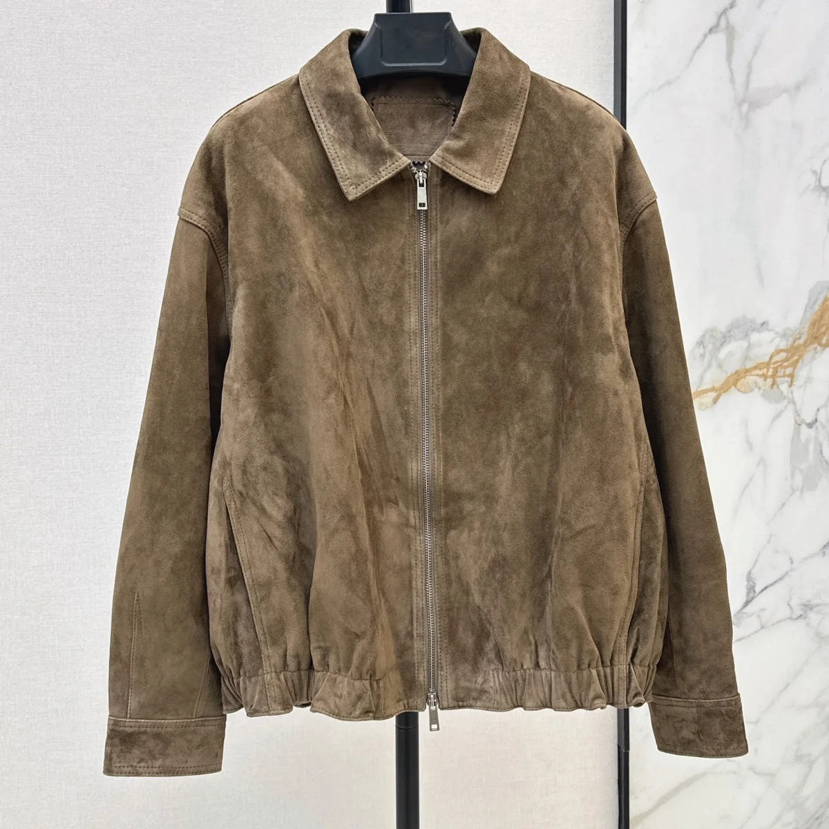 High Quality Women Turn Down Collar Zipper Jacket Loose Elastic Hem Casual Short Outerwear lyt2672859
