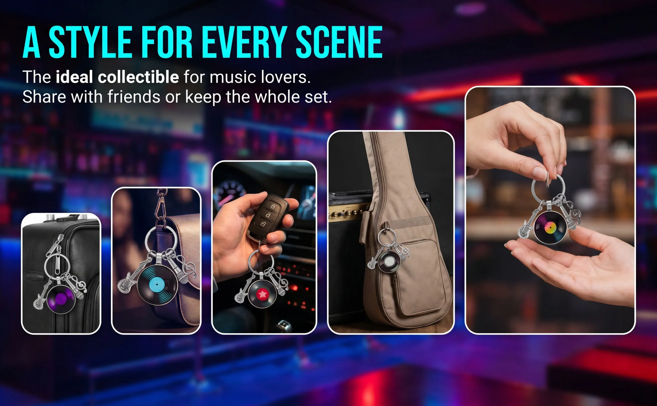 6Pcs Record Keychain Vintage Vinyl Design Minimalist Music Keychain Pendant Backpack Handbag Purse Key Ring Gift for Couples