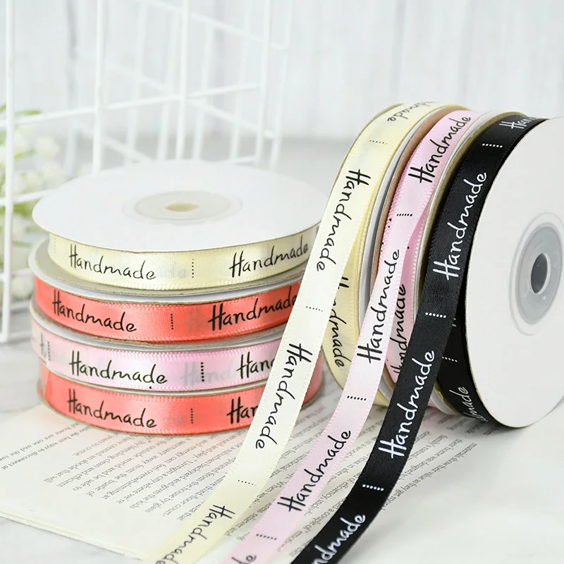 10 mm 5 Yards handgefertigte Satinbänder Kuchen Geschenke Box Verpackung Hochzeit Geburtstag Party Dekorationen DIY Schleife Handwerk Blumenstrauß Zubehör