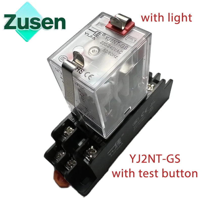 Zusen YJ2NT-GS with Test Button AC 220V DC 12V 24V 5A Coil Small Intermediate Relay Low Power 2 Groups of  8 Pins