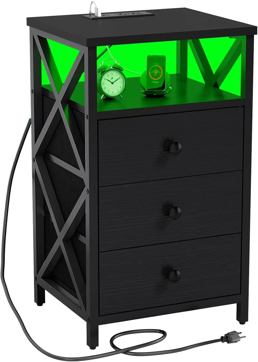 

LED Nightstand with Charging Station,Tall Dresser for Bedroom,Side Table Bedside Tables,End Table with Drawer for Bedroom