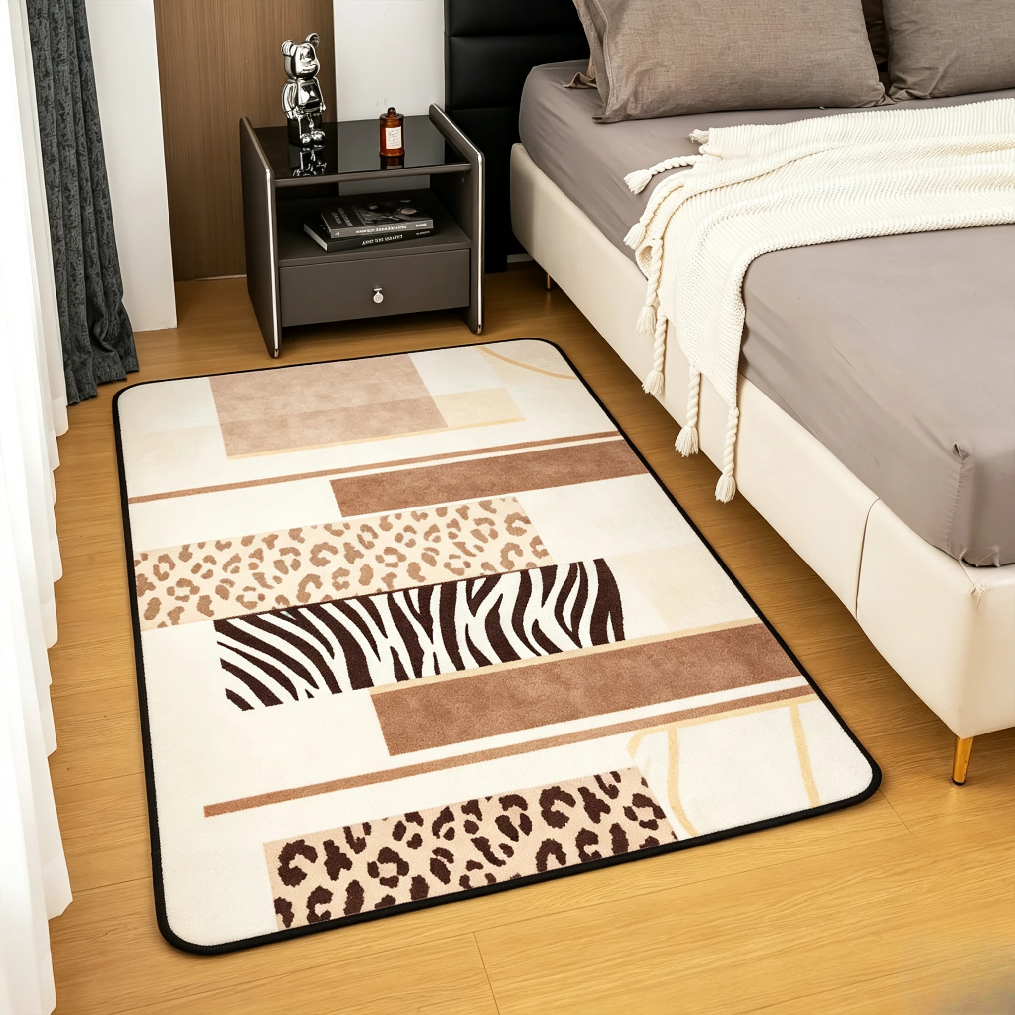 Leopard Zebra Print Rug Modern Geometric Animal Print Floor Mat Soft Pile Carpet for Bedroom Living Room Indoor Home Decor
