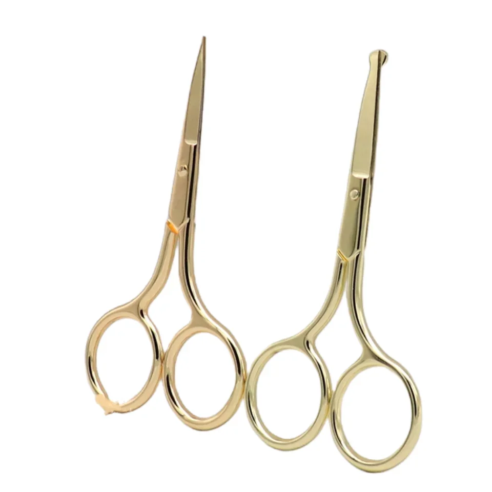 1x Gouden Wenkbrauwschaar Neushaar Veilig Knippen Wimper Trimmer Gezichtshaar Verwijderaar Manicure Schaar Nagel Nagelriem Make-Up Tool