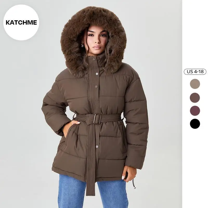 Women's Versatile Color Fluffy Hooded Zip up Jacket Casual Fashionable down Coat Regular Thickness Summer Season