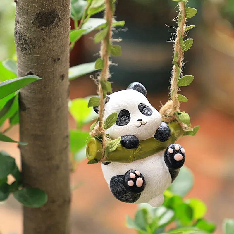 Miniatuur creatief dier schattig cartoon panda beeldje, tuinklimbeeldje, relingdecoratie, hangend ornament