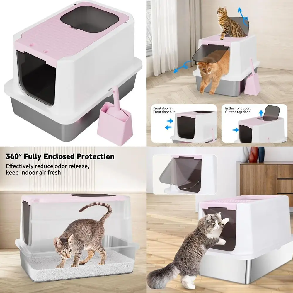 

Очень большой розовый лоток для кошек с верхним выходом, защита от протечек и контроль запаха для гаражей и хозяйственных помещений