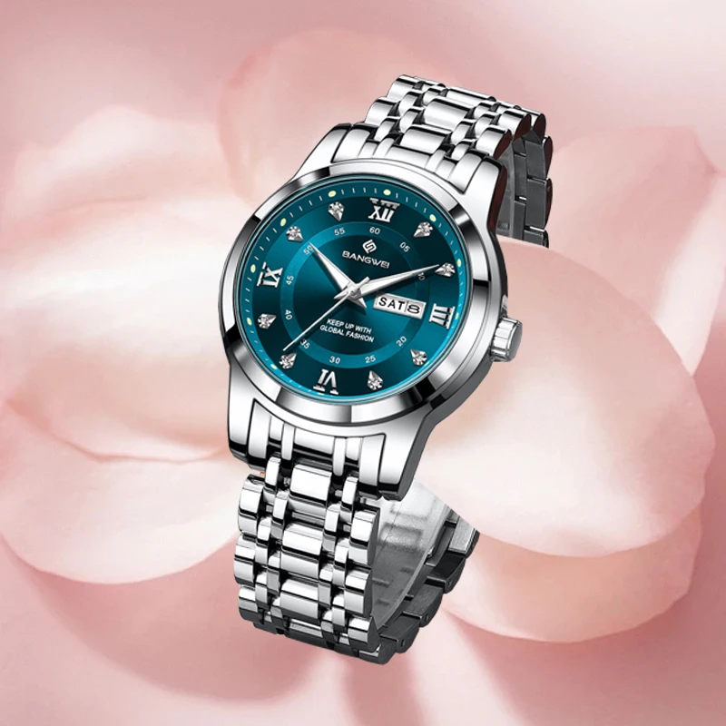BANGWEI Elegant Classic Quartz Woman Watch Luxury Beautiful Fashion Waterproof Auto Date Week Sports Luminous Women's Wristwatch