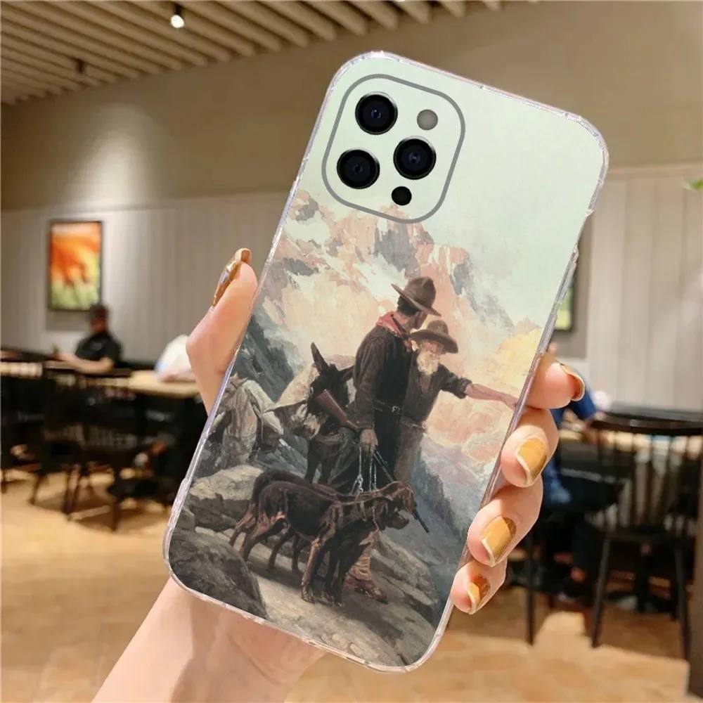 Hunting Man Phone Case For iPhone 15,14,13,12,11 Plus,Pro,Max,XR,XS,X,7,8 Plus,SE,Mini Transparent Soft Cover